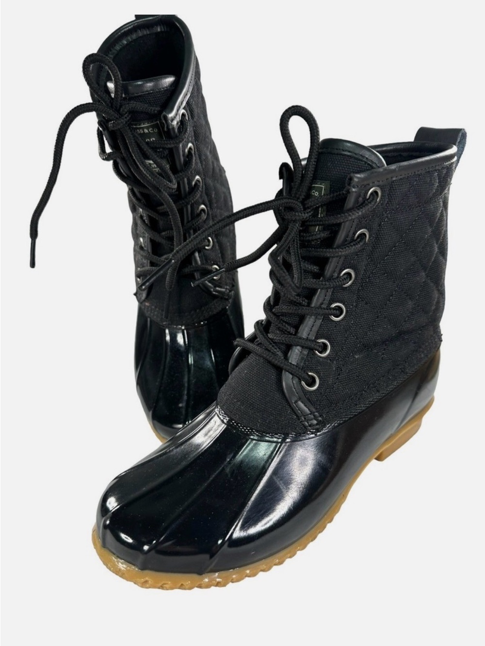 G.H. Bass & Co. Black Quilted Lace-Up Duck Boots with Tan Sole